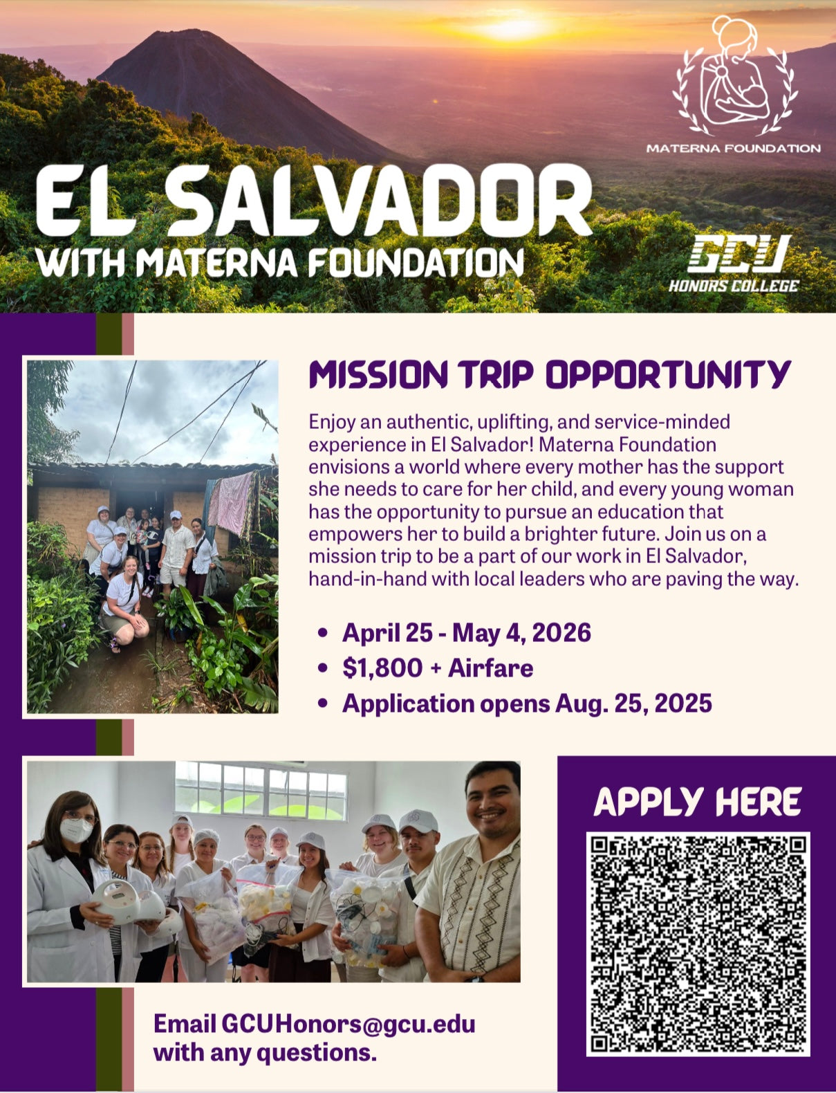 April 25 - May 4, 2026 GCU Students Volunteer Trip: Travel with Materna Foundation